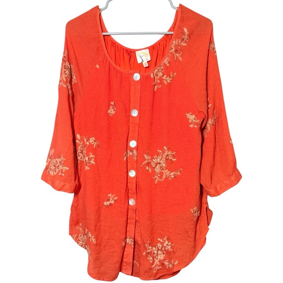 fig and flower Tops - Fig and Flower Anthropologie Embroidered Boho Peasant Blouse Tie Front Size XL